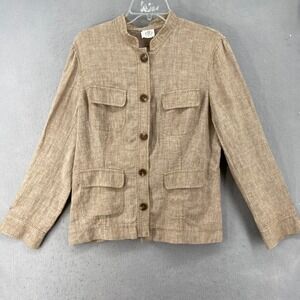 DB Life Jacket Sz M 100%‎ Linen Button Front Jacket with Pockets - Neutral Tones